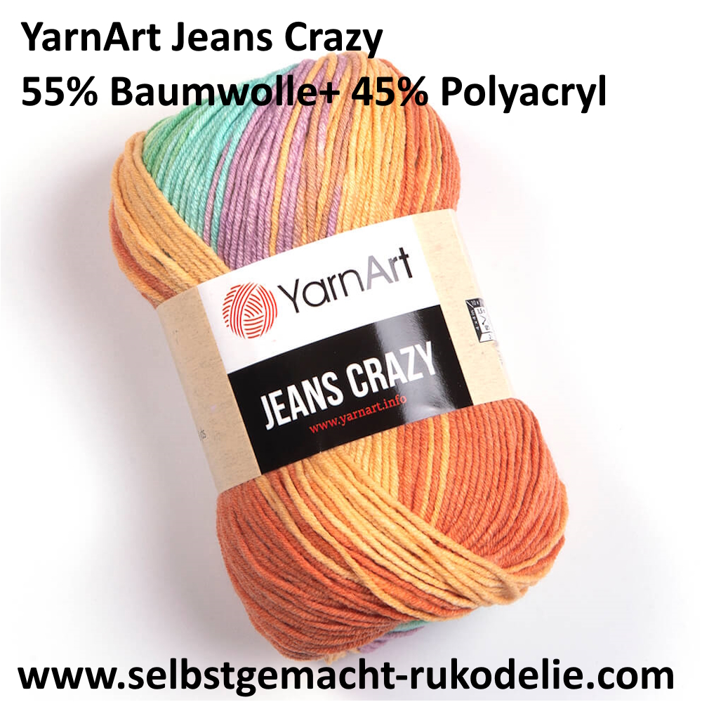 YarnArt Jeans Crazy, 55% Baumwolle und 45% Polyacryl, 50g-160m, mit Farbverlauf